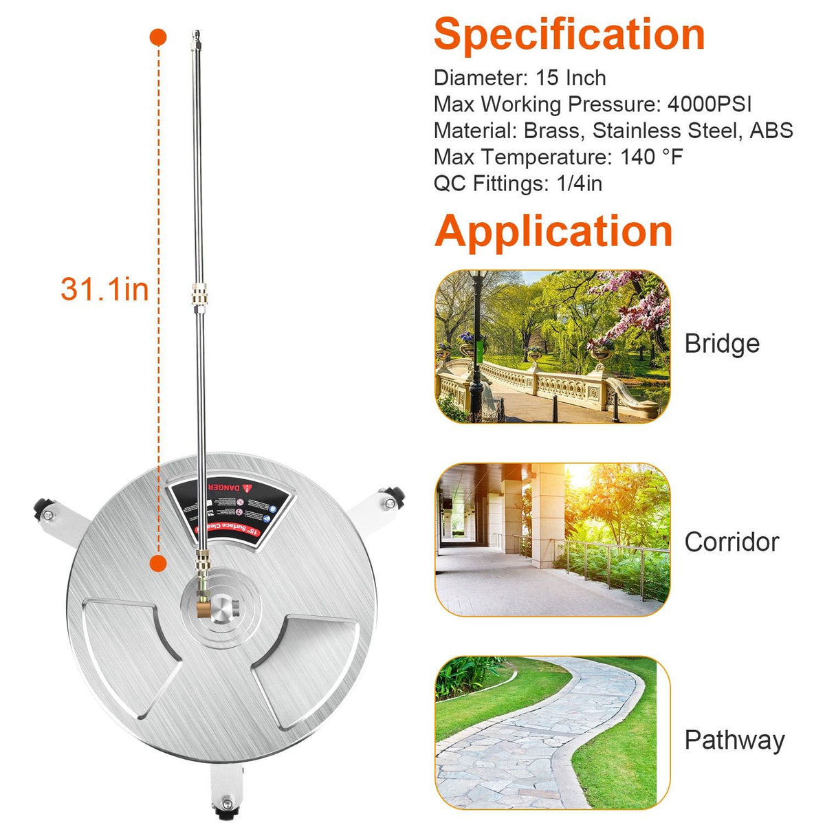 Wheeled Pressure Washer Surface Cleaner Kit
