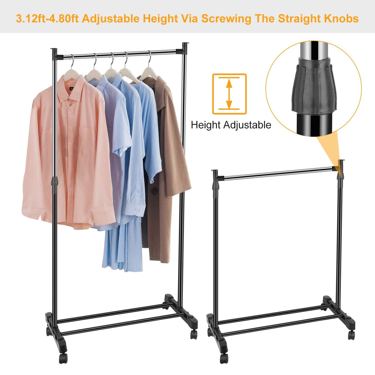 Adjustable Mobile Garment Rack with Foldable Design