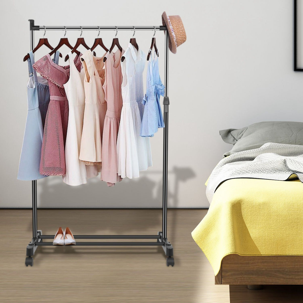 Adjustable Mobile Garment Rack with Foldable Design
