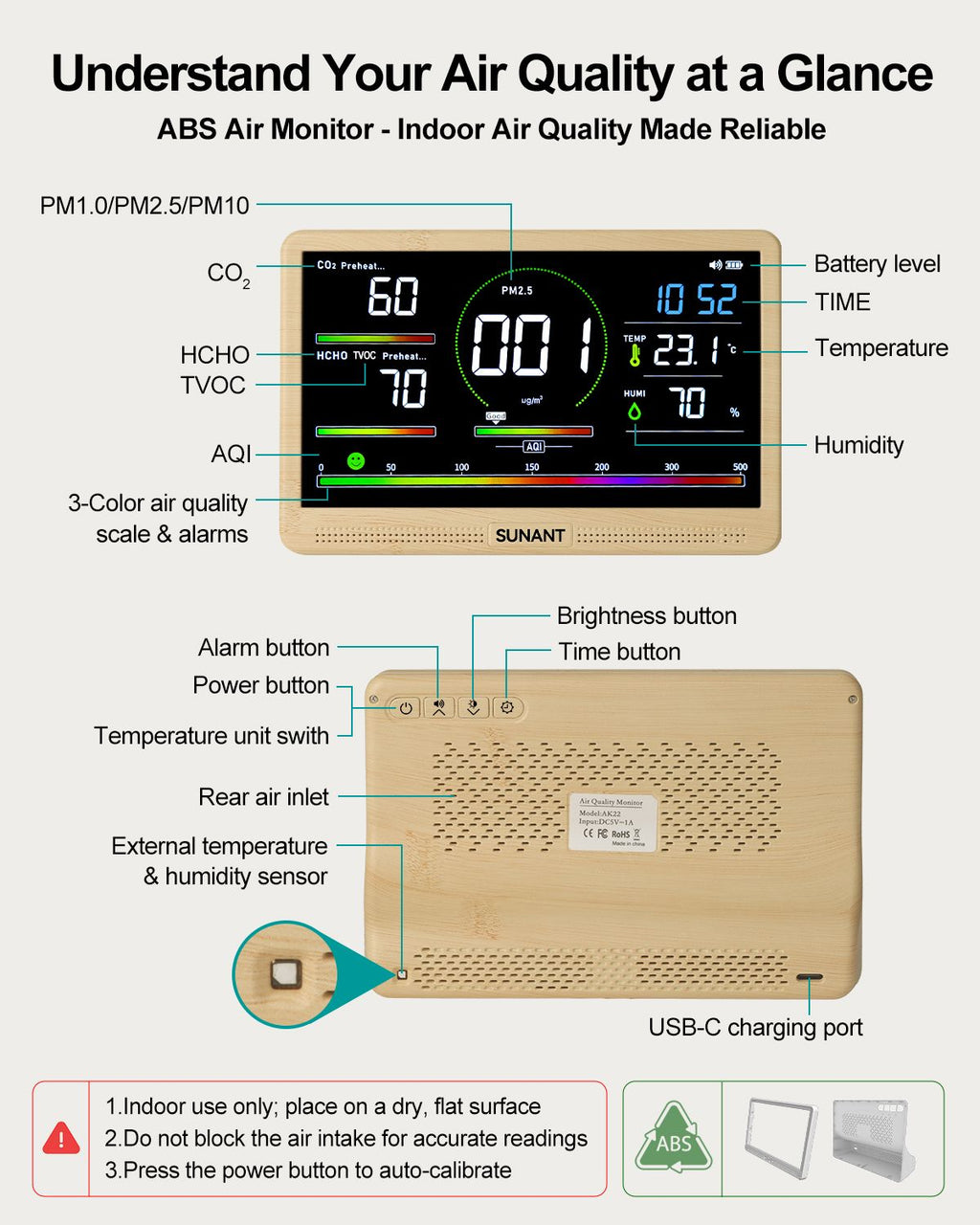 Indoor Air Quality Monitor with Real-Time Readings and Alerts