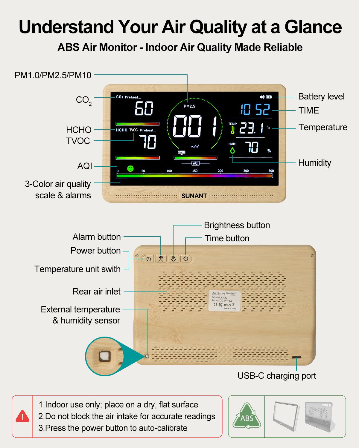 Indoor Air Quality Monitor with Real-Time Readings and Alerts