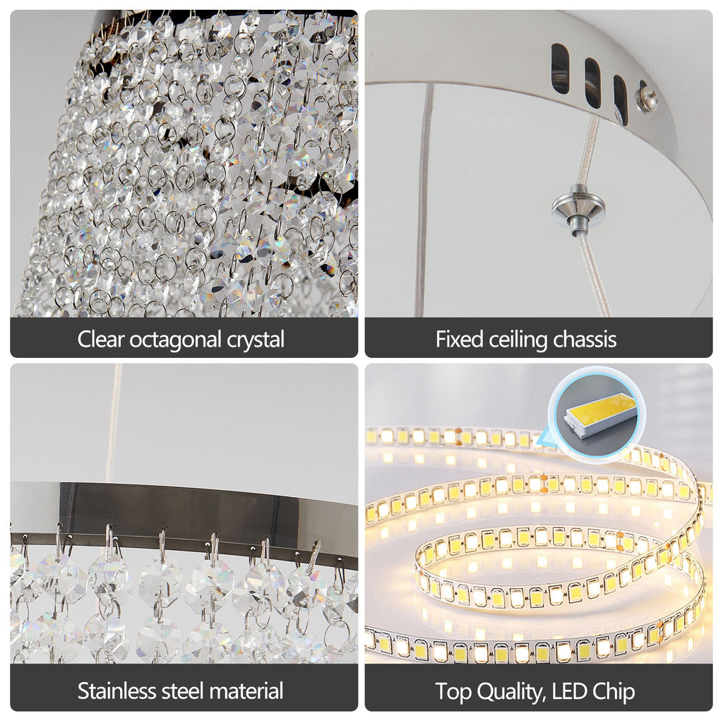 Modern Crystal LED Chandelier with Selectable Light Tones