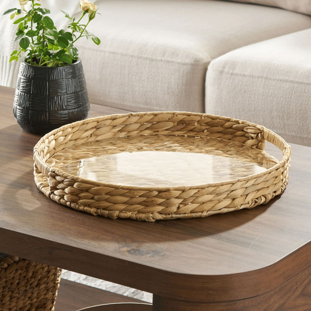 Naturally Textured Woven Tray with Clear Insert