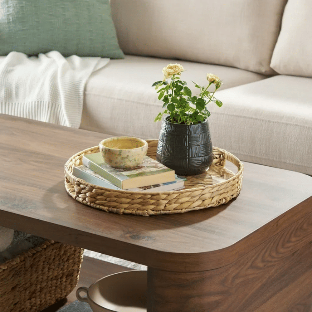 Naturally Textured Woven Tray with Clear Insert