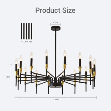 Black and Gold 16-Light Candle-Style Chandelier