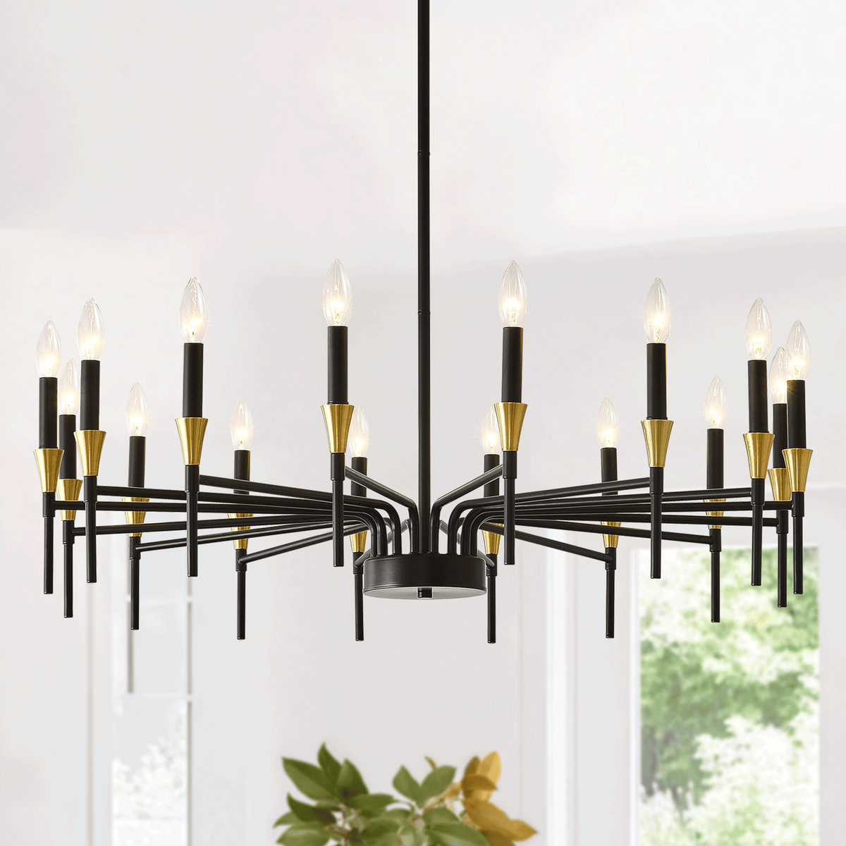 Black and Gold 16-Light Candle-Style Chandelier