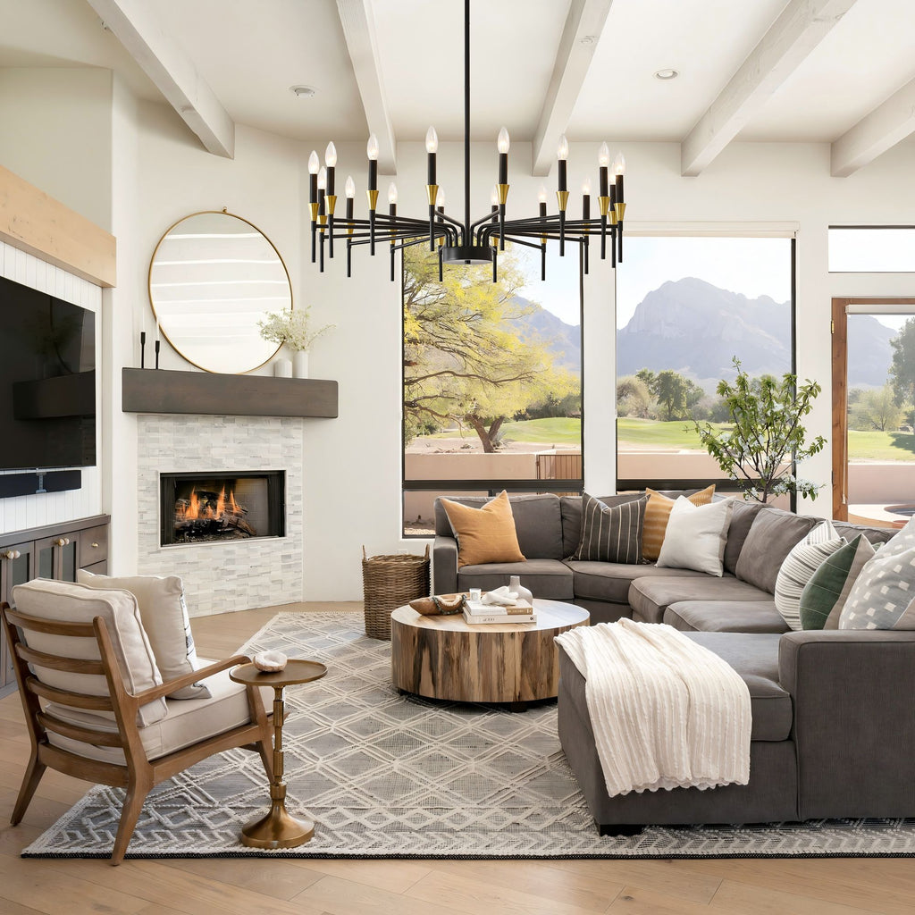 Black and Gold 16-Light Candle-Style Chandelier