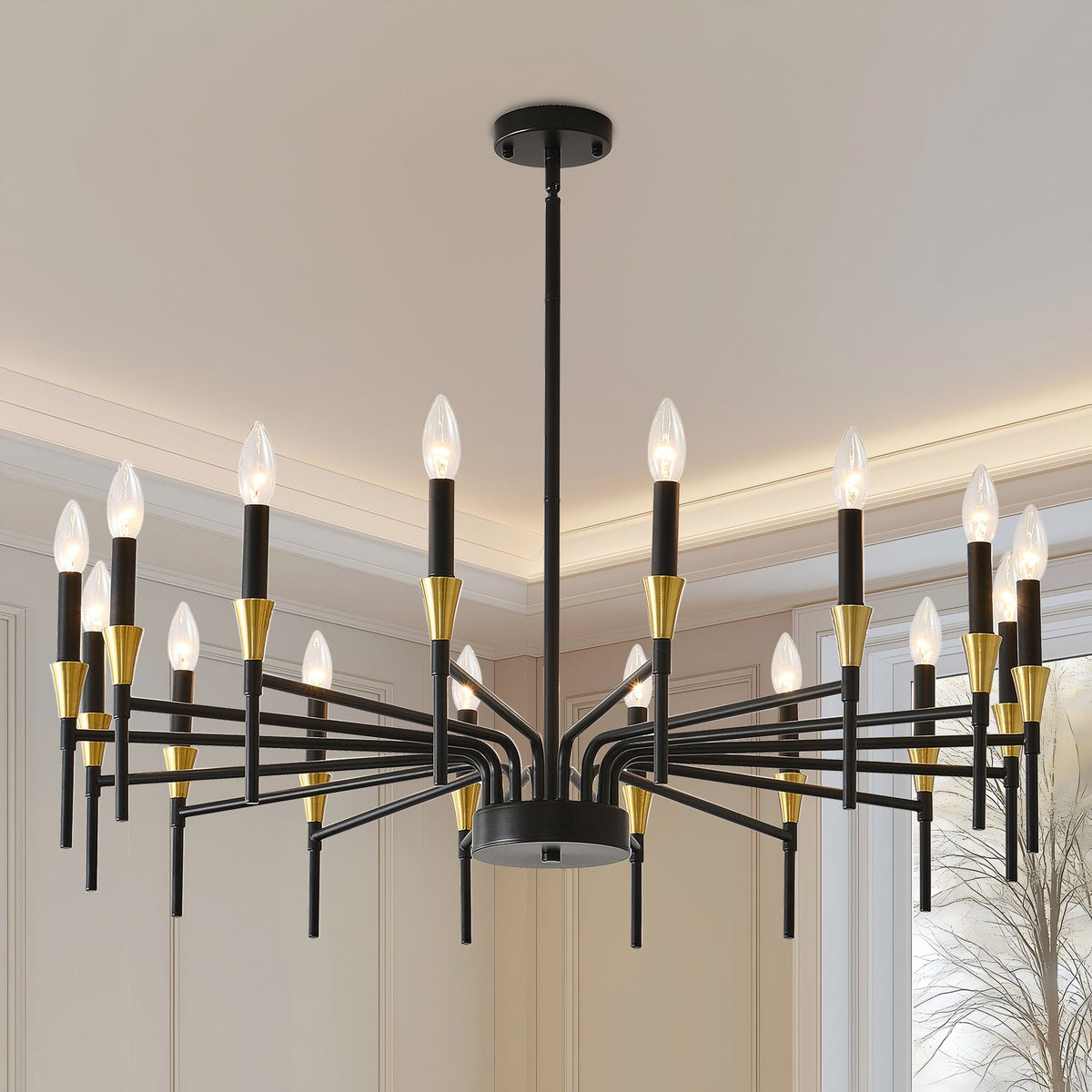 Black and Gold 16-Light Candle-Style Chandelier