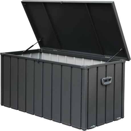 Lockable Outdoor Storage Deck Box with Easy-Lift Hydraulic Lid and Roller Mobility