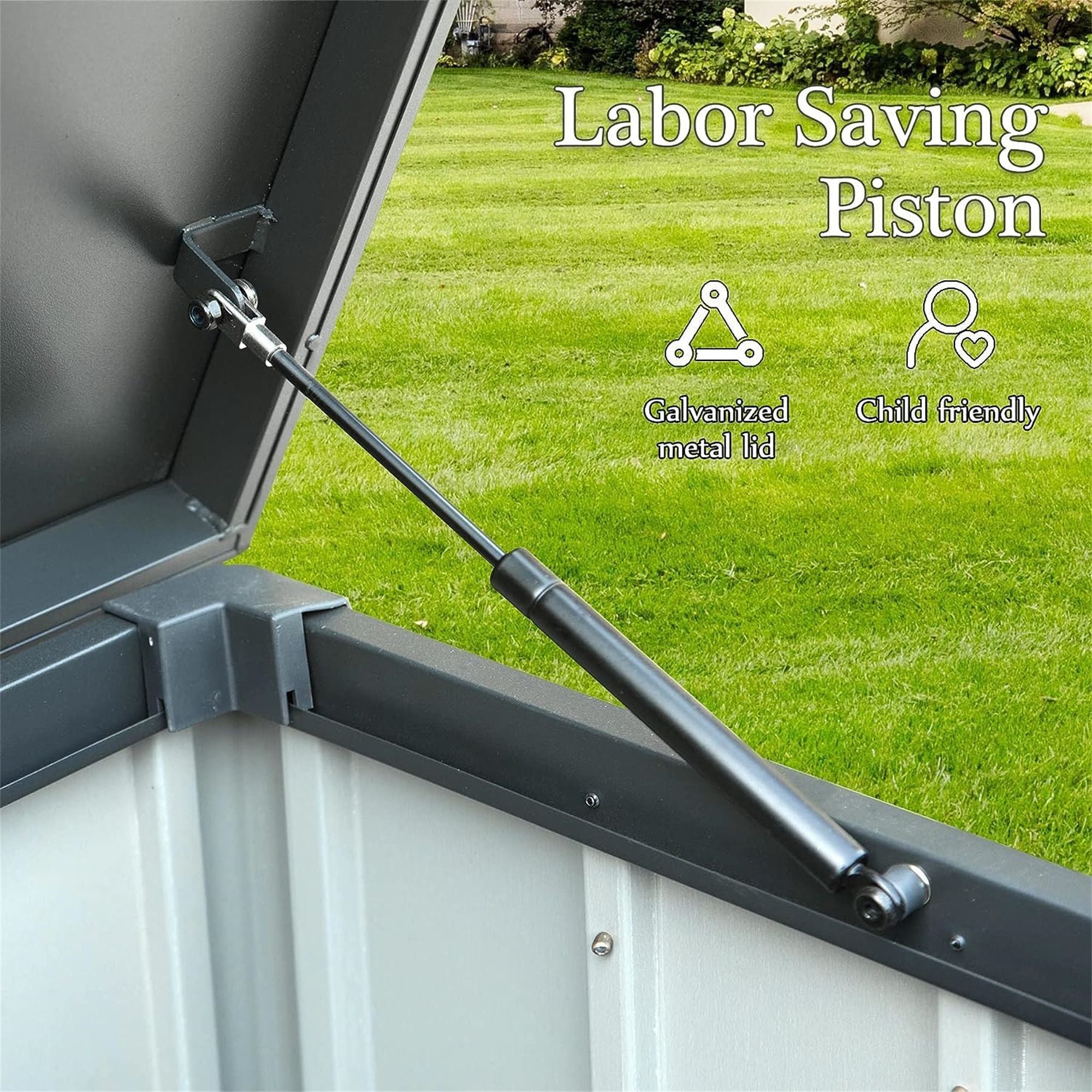 Lockable Outdoor Storage Deck Box with Easy-Lift Hydraulic Lid and Roller Mobility