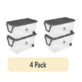 Wheeled Stackable Storage Bins with Latch Lids and Pull Handles, 4 Pack