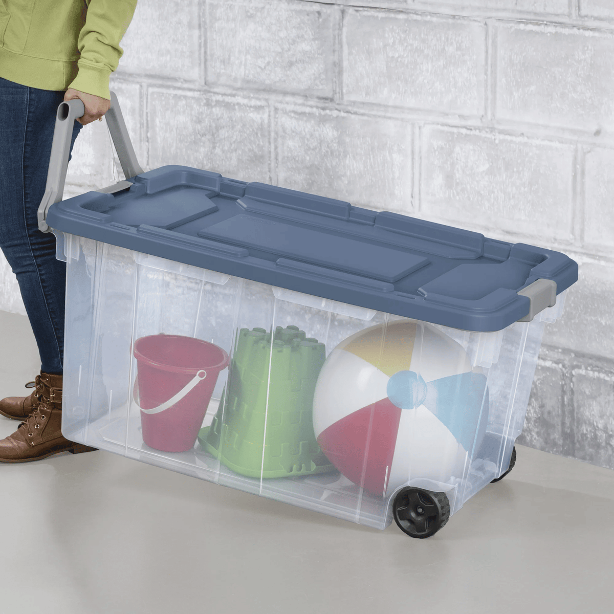 Wheeled Stackable Storage Bins with Latch Lids and Pull Handles, 4 Pack