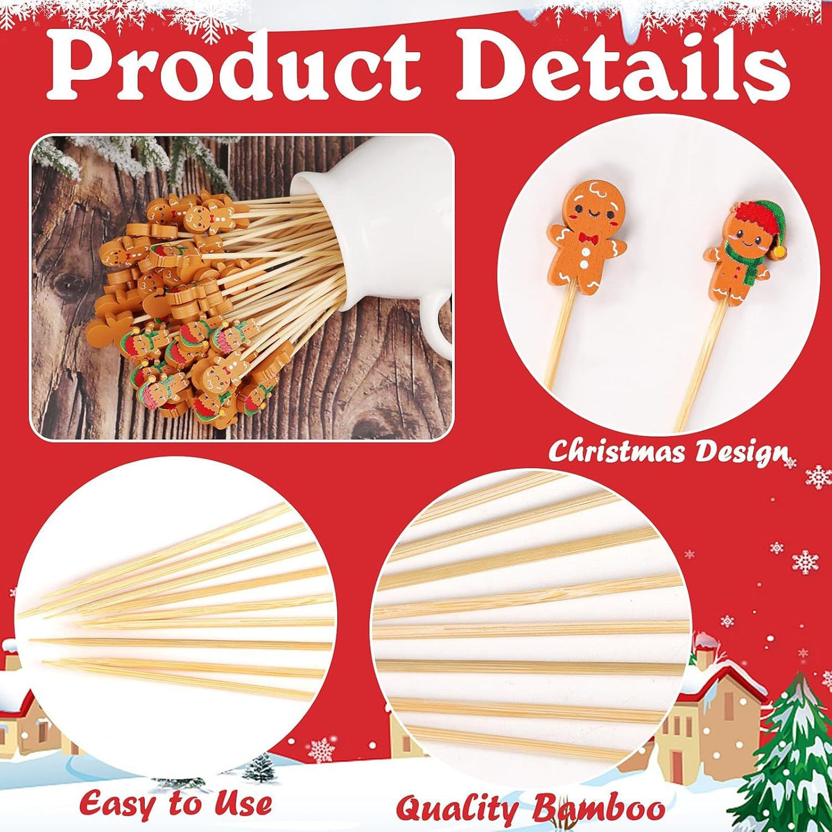 Gingerbread Man Christmas Cocktail Picks