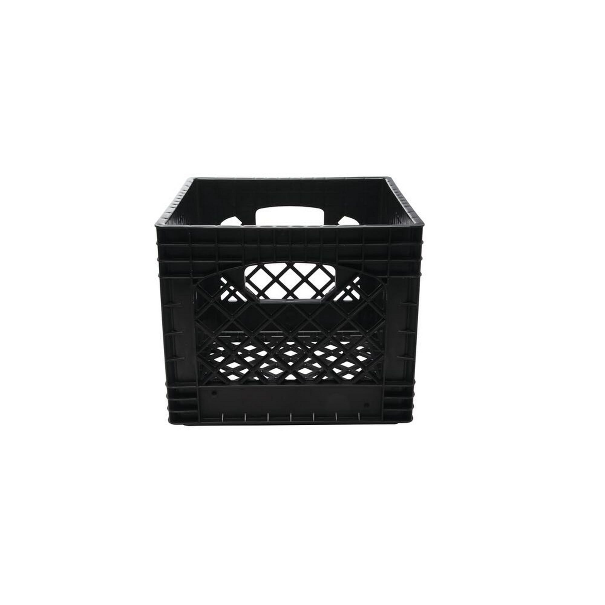 16QT practical Plastic Square Milk Crate Black 5 Pack