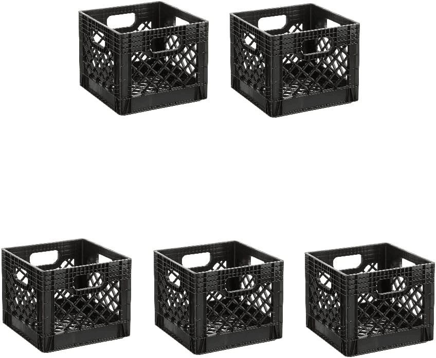 16QT practical Plastic Square Milk Crate Black 5 Pack