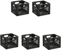 16QT practical Plastic Square Milk Crate Black 5 Pack