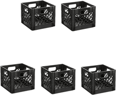 16QT practical Plastic Square Milk Crate Black 5 Pack