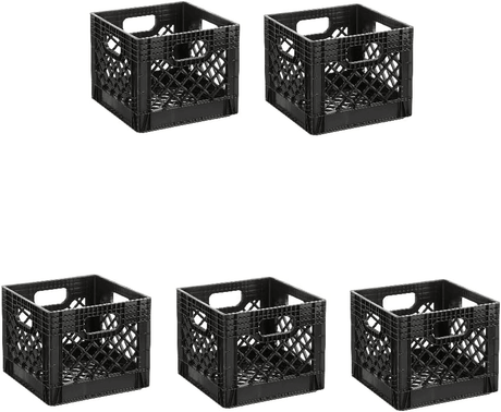 16QT practical Plastic Square Milk Crate Black 5 Pack