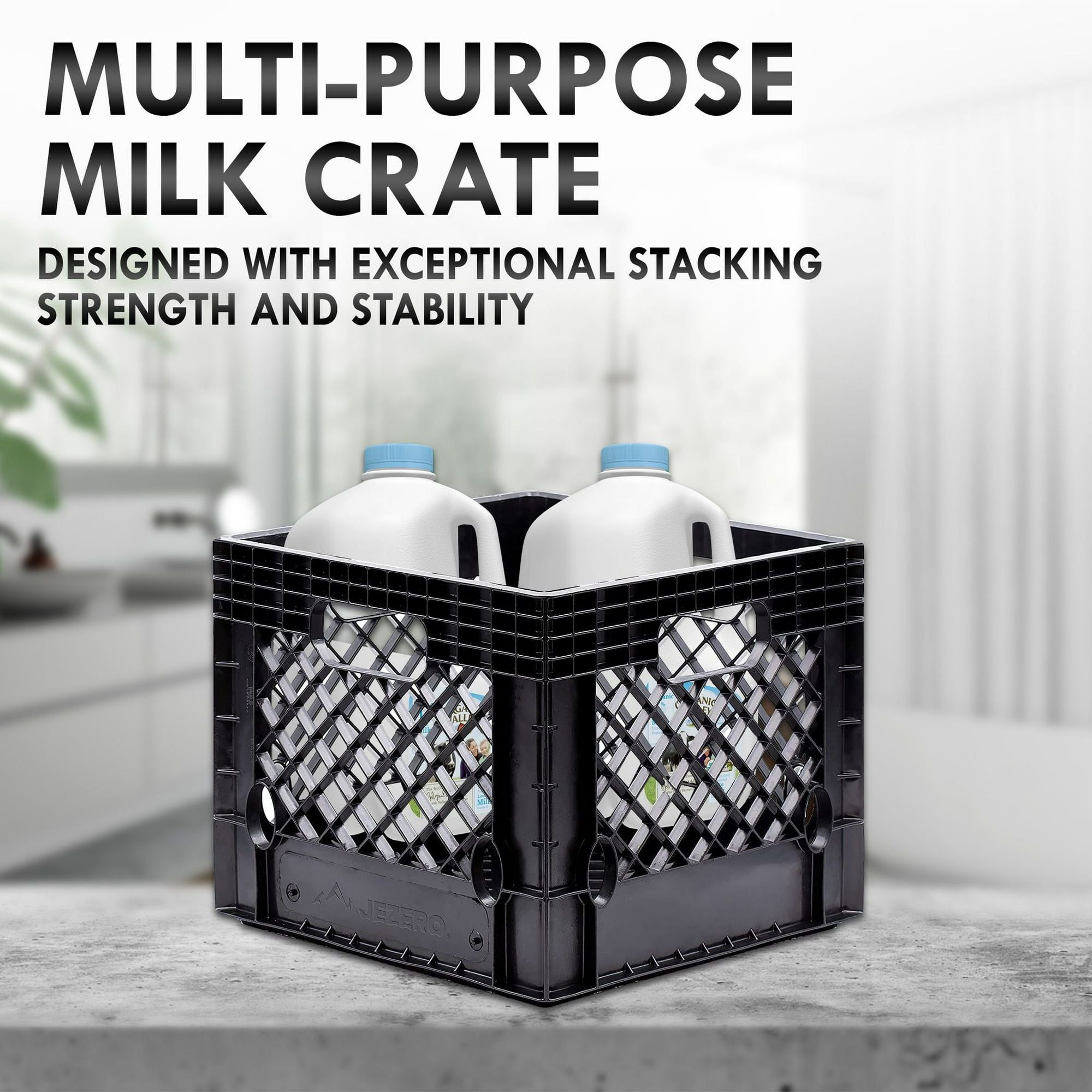 16QT practical Plastic Square Milk Crate Black 5 Pack