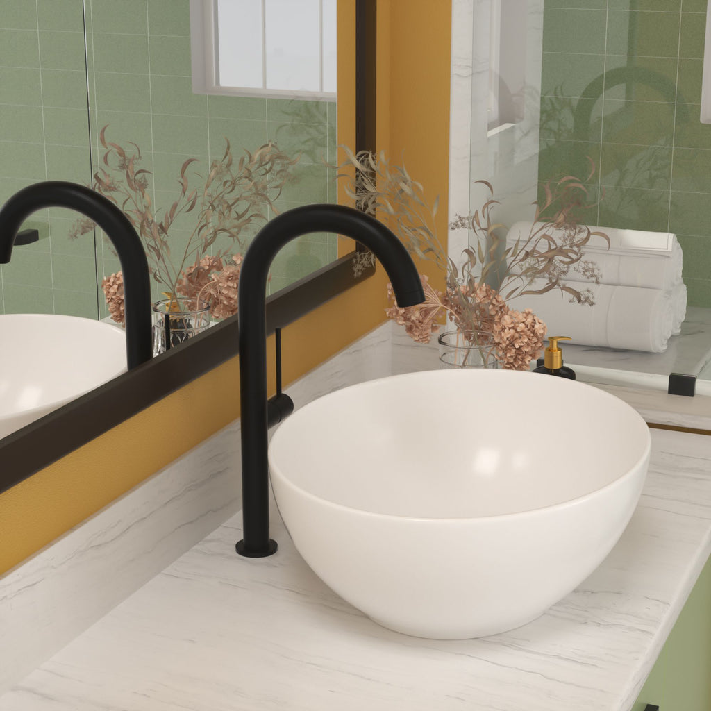 White Oval Vessel Sink with a Polished Profile