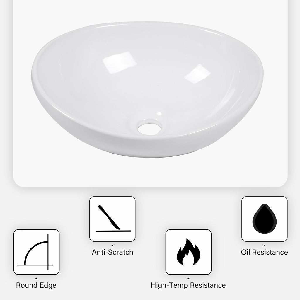 White Oval Vessel Sink with a Polished Profile