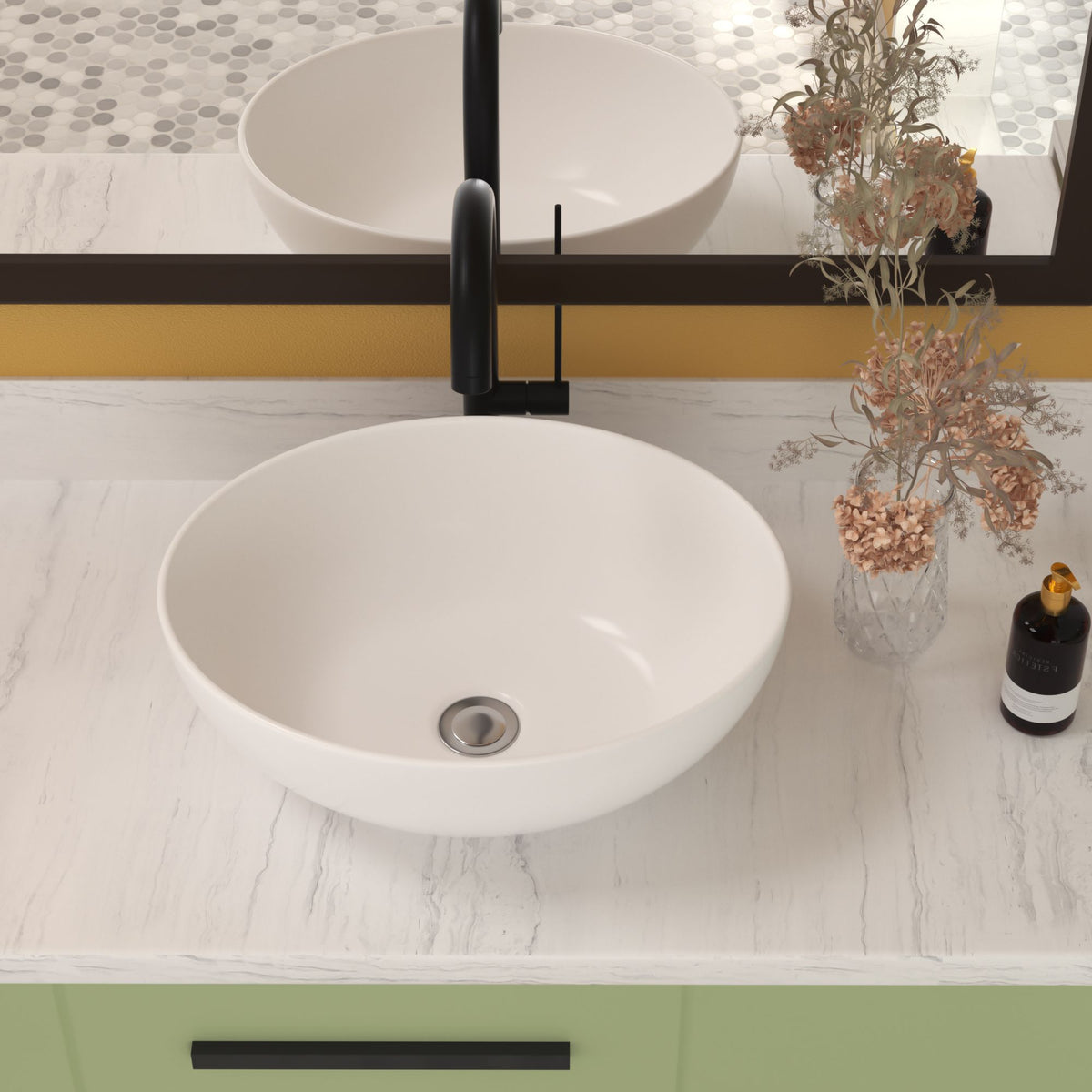 White Oval Vessel Sink with a Polished Profile