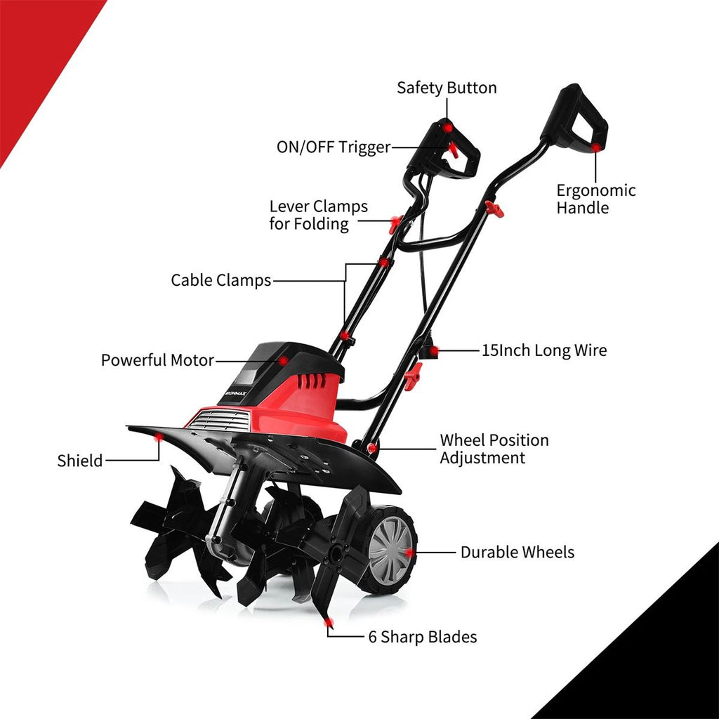 17- Electric Tiller and Cultivator with 10-Amp Motor