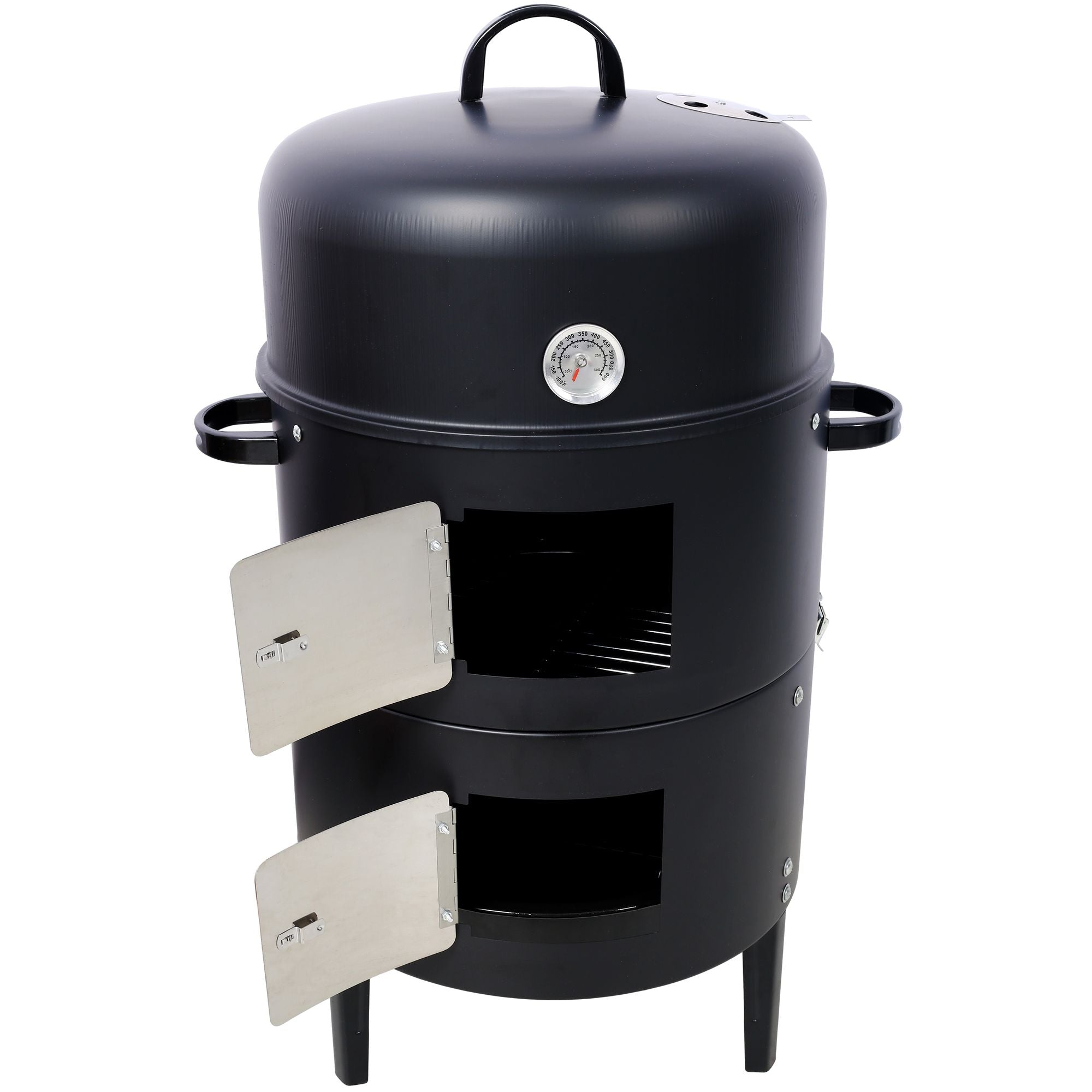 Round Charcoal Smoker and Grill with Dual Access Doors