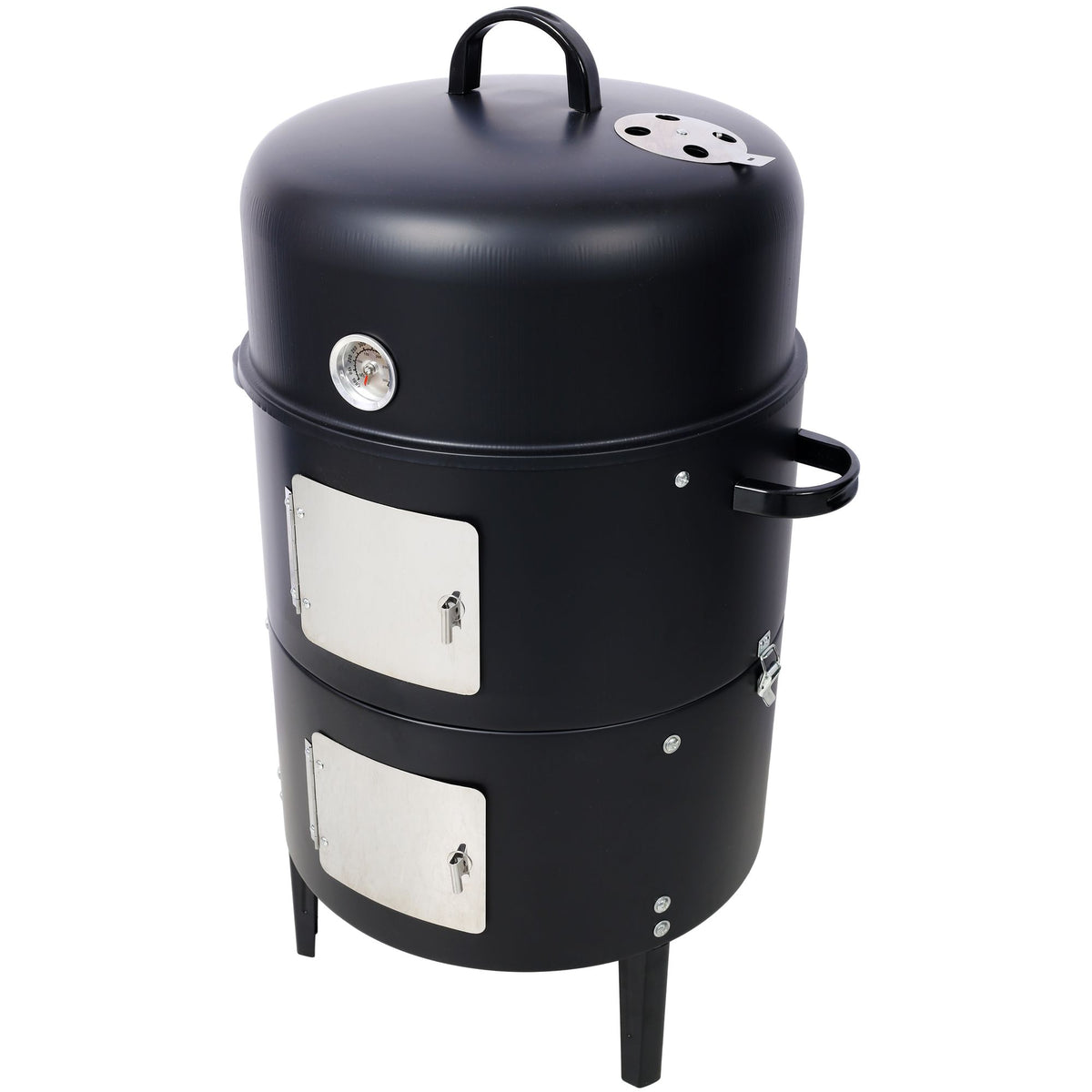Round Charcoal Smoker and Grill with Dual Access Doors