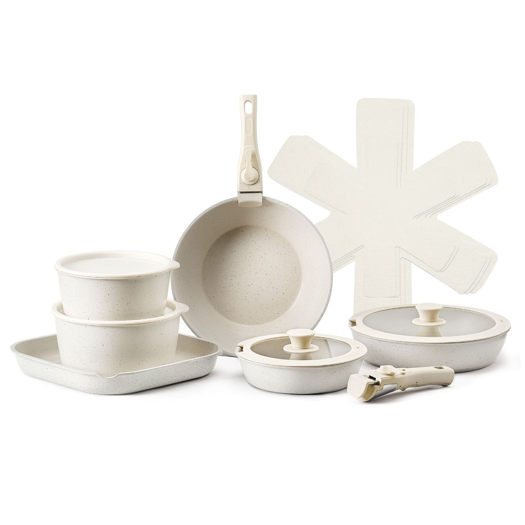 17-Piece Nonstick Cookware Set with Detachable Handles – Space-Saving Induction Compatible