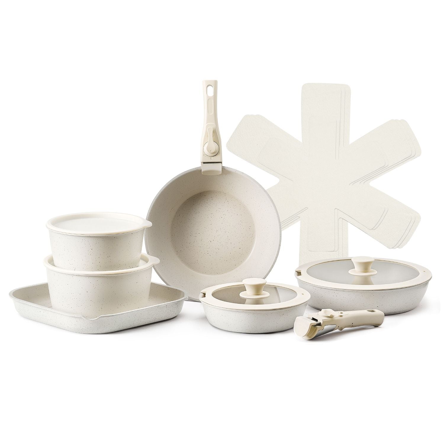 17-Piece Nonstick Cookware Set with Detachable Handles – Space-Saving Induction Compatible
