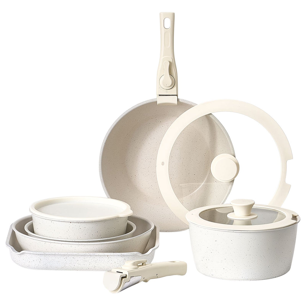 17-Piece Nonstick Cookware Set with Detachable Handles – Space-Saving Induction Compatible