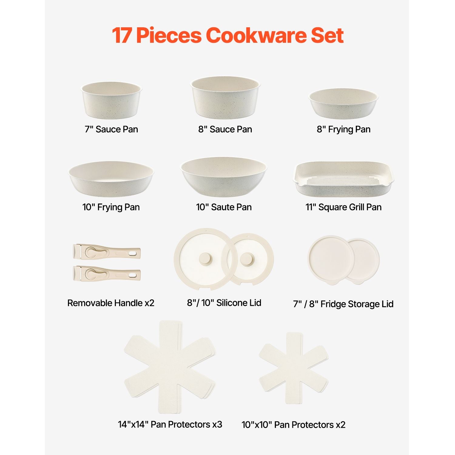 17-Piece Nonstick Cookware Set with Detachable Handles – Space-Saving Induction Compatible