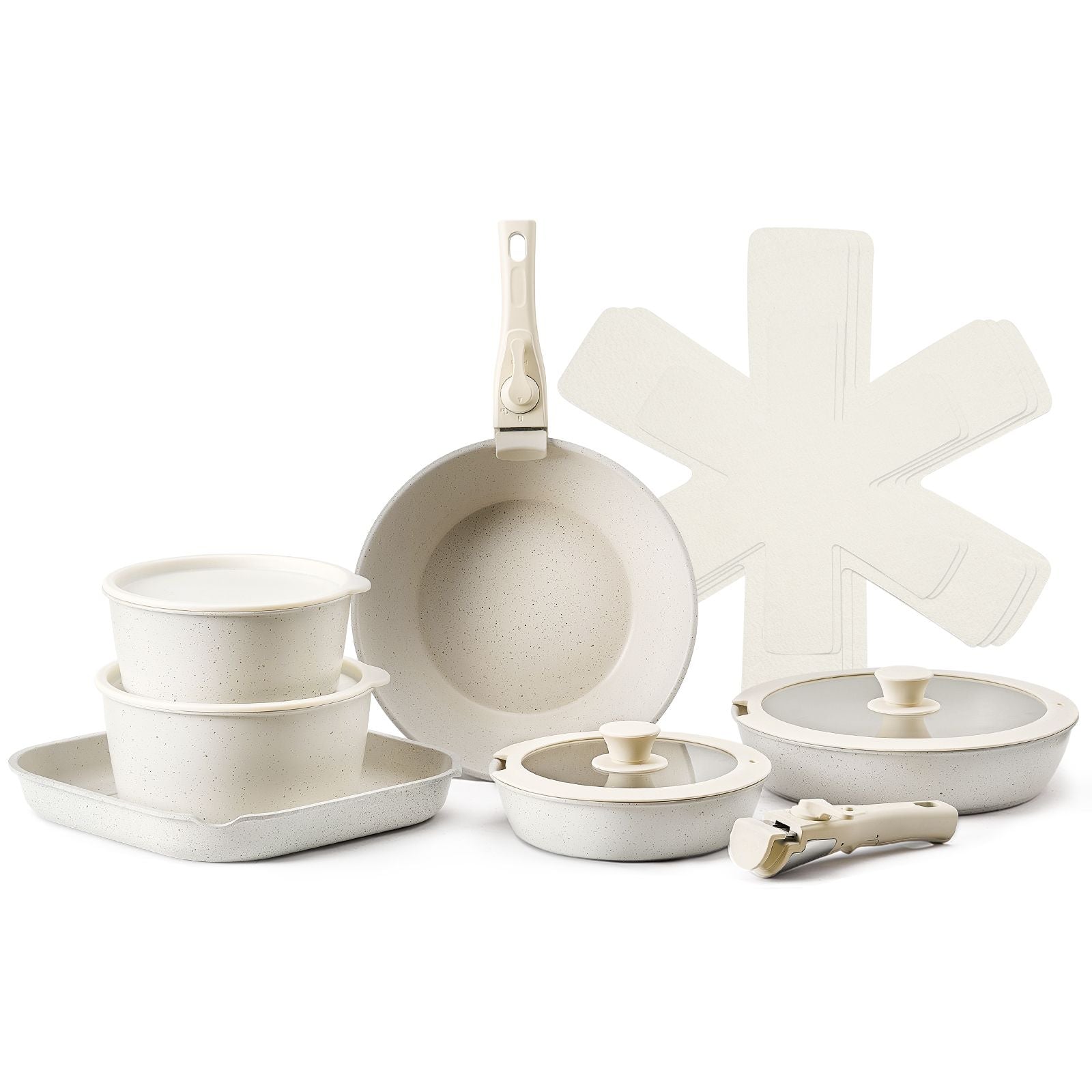 17-Piece Nonstick Cookware Set with Detachable Handles – Space-Saving Induction Compatible