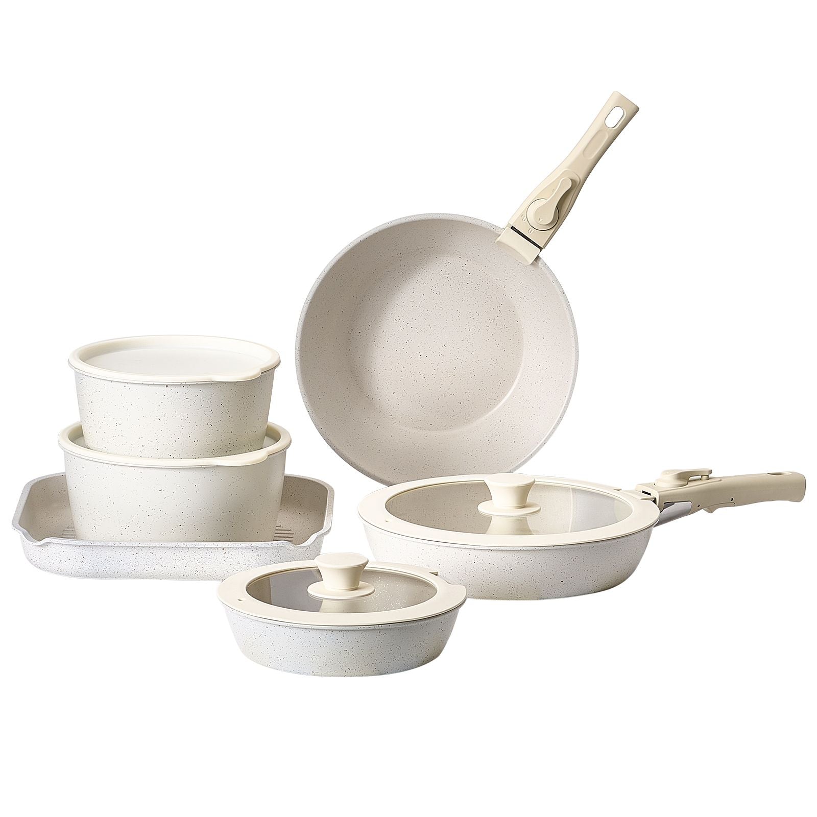 17-Piece Nonstick Cookware Set with Detachable Handles – Space-Saving Induction Compatible