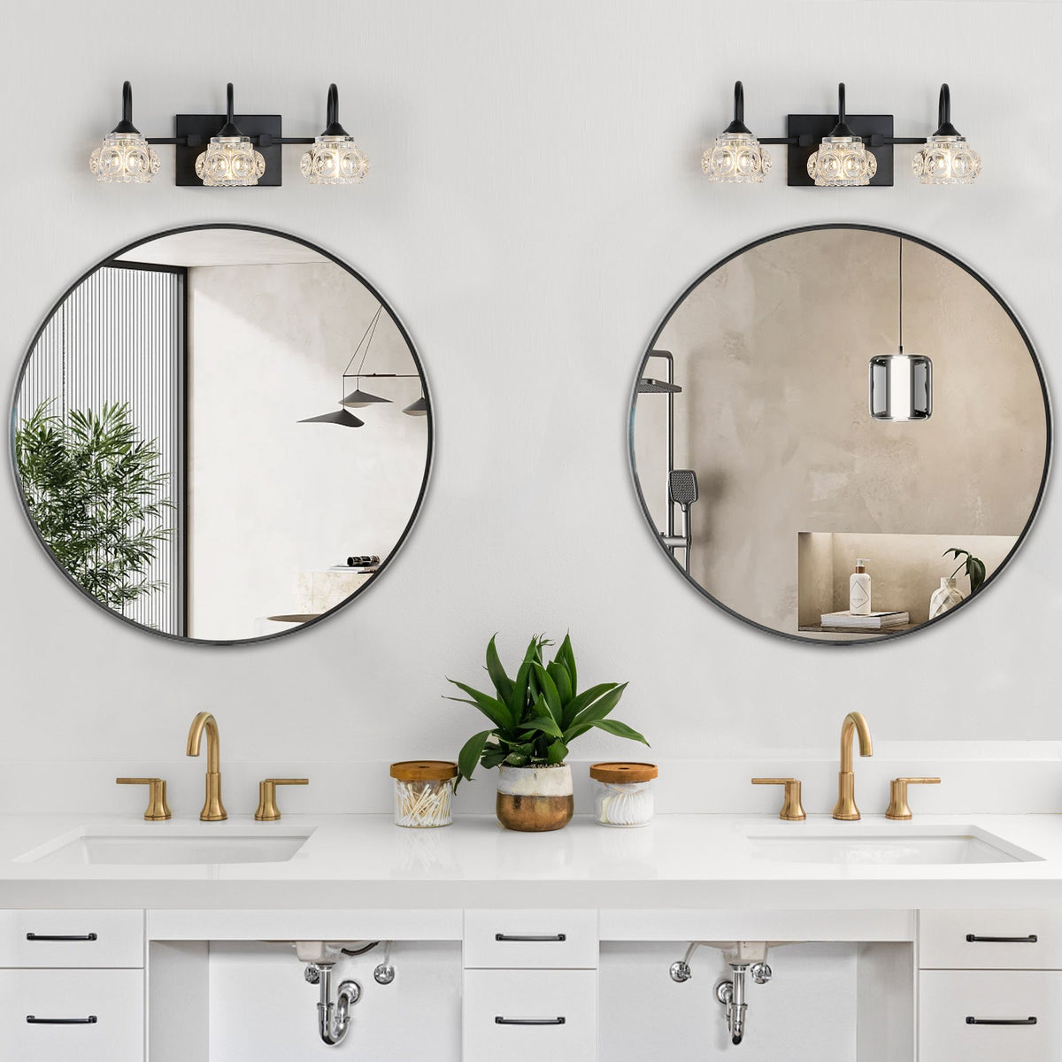 Retro Black Vanity Light with Crystal Glass Shades