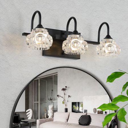 Retro Black Vanity Light with Crystal Glass Shades