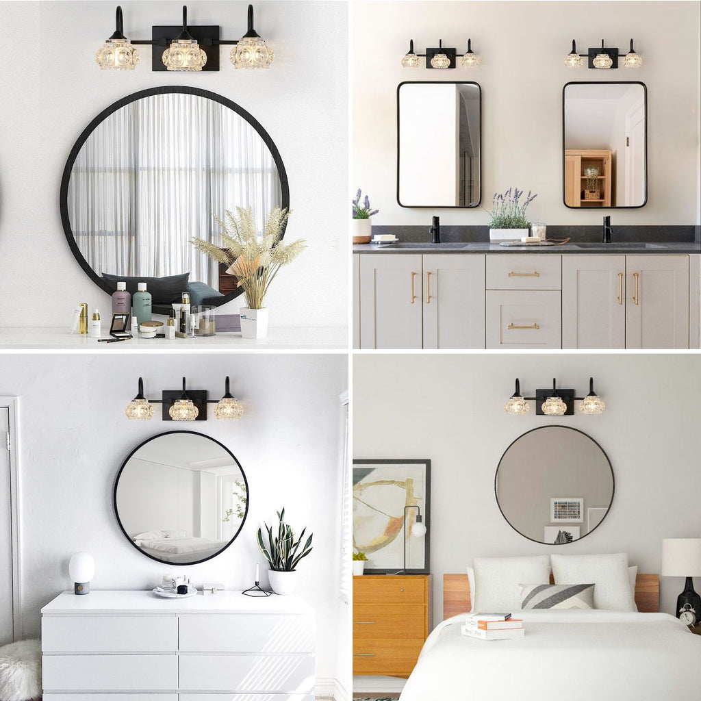 Retro Black Vanity Light with Crystal Glass Shades