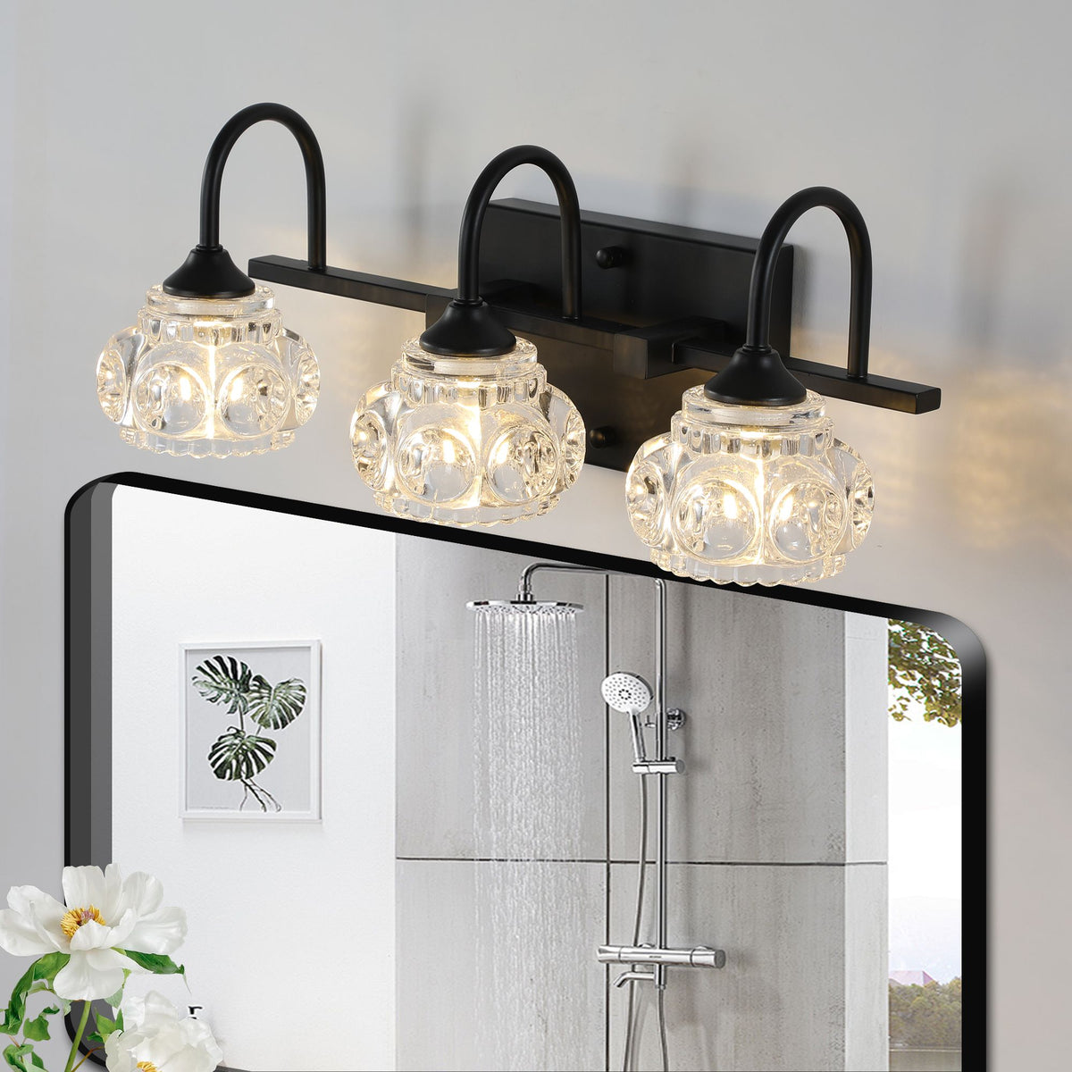 Retro Black Vanity Light with Crystal Glass Shades