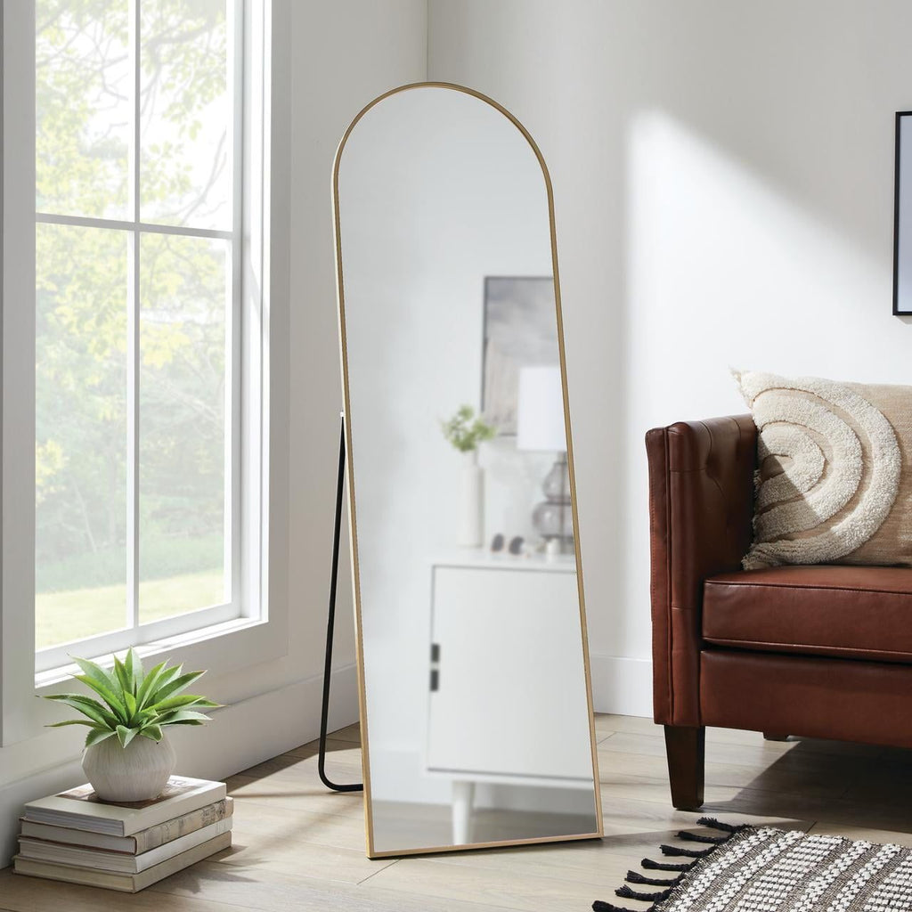 Elegant Arched Floor Mirror with Gold Finish
