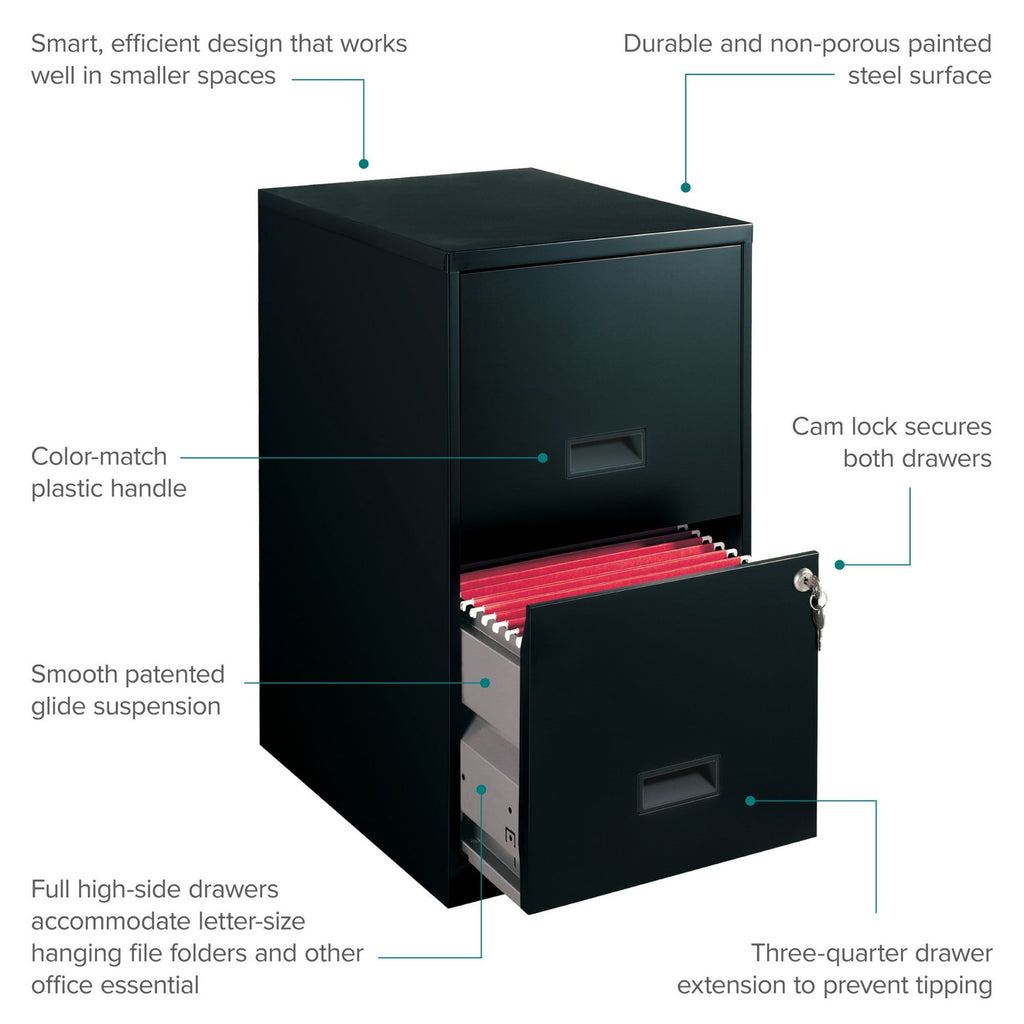 Deep 2 Drawer Letter Width Vertical File Cabinet, Black