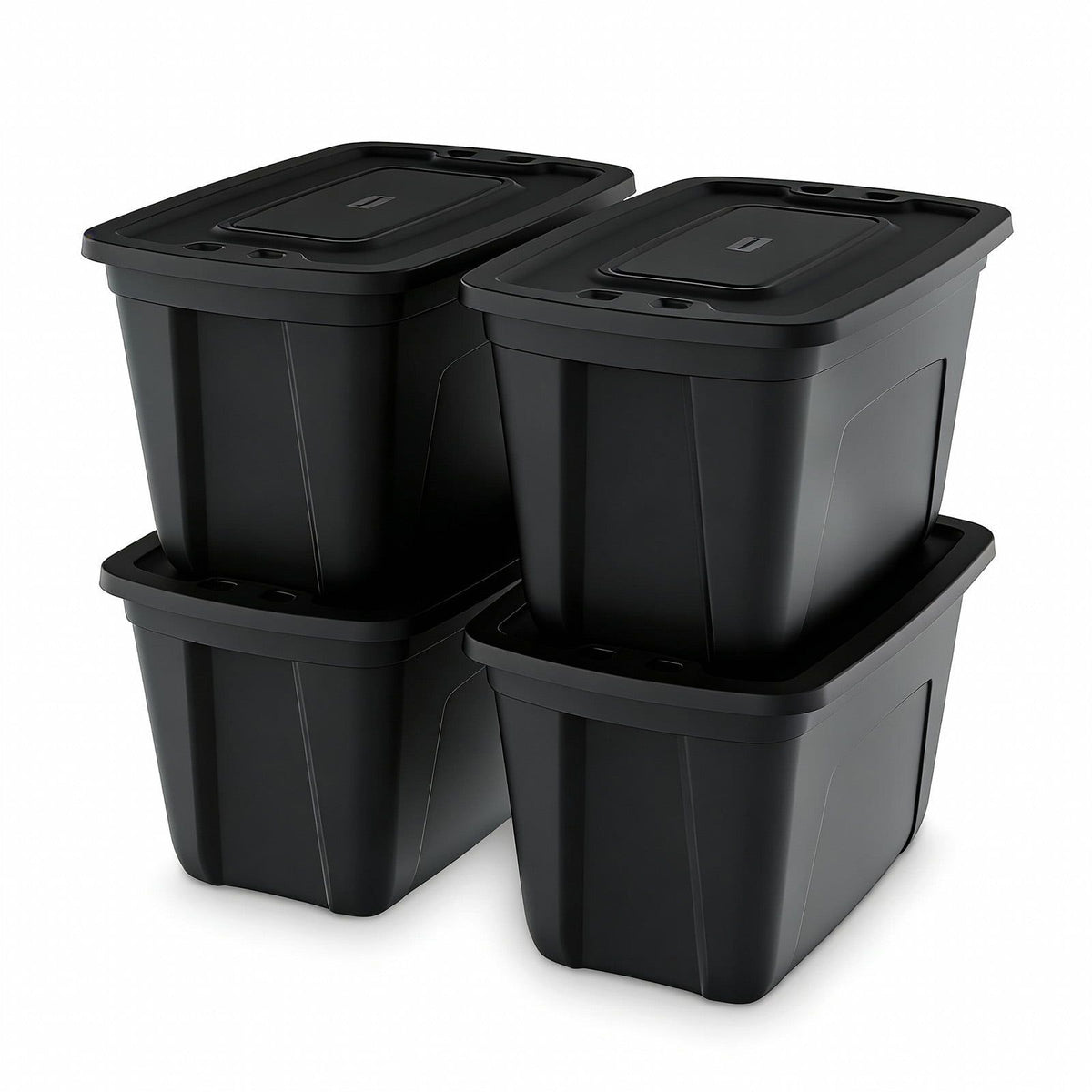 Stacking Black Storage Totes with Snap-On Lids