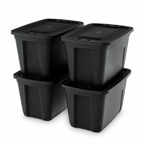 Stacking Black Storage Totes with Snap-On Lids