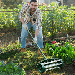 18 Rolling Lawn Aerator with Splash-Proof Fender for Garden