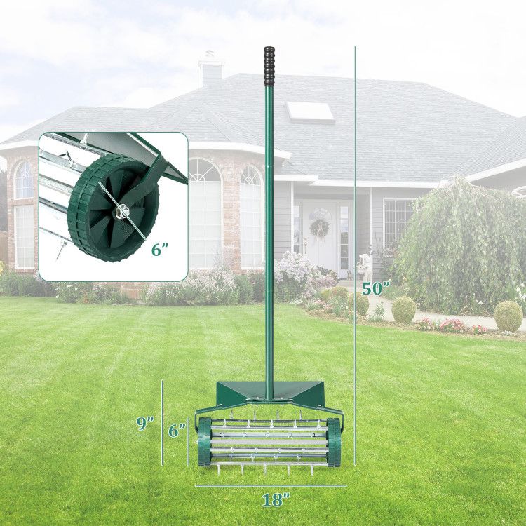 18 Rolling Lawn Aerator with Splash-Proof Fender for Garden