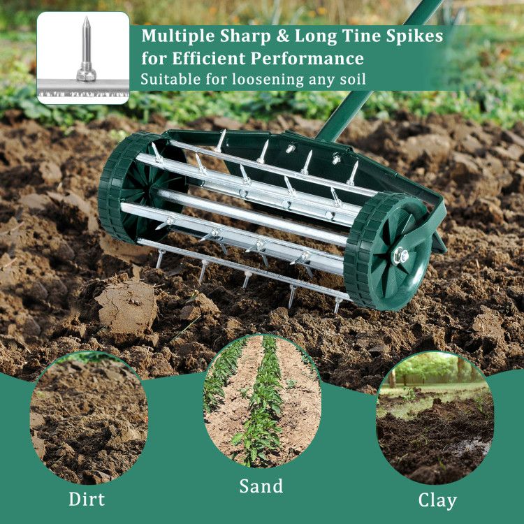18 Rolling Lawn Aerator with Splash-Proof Fender for Garden