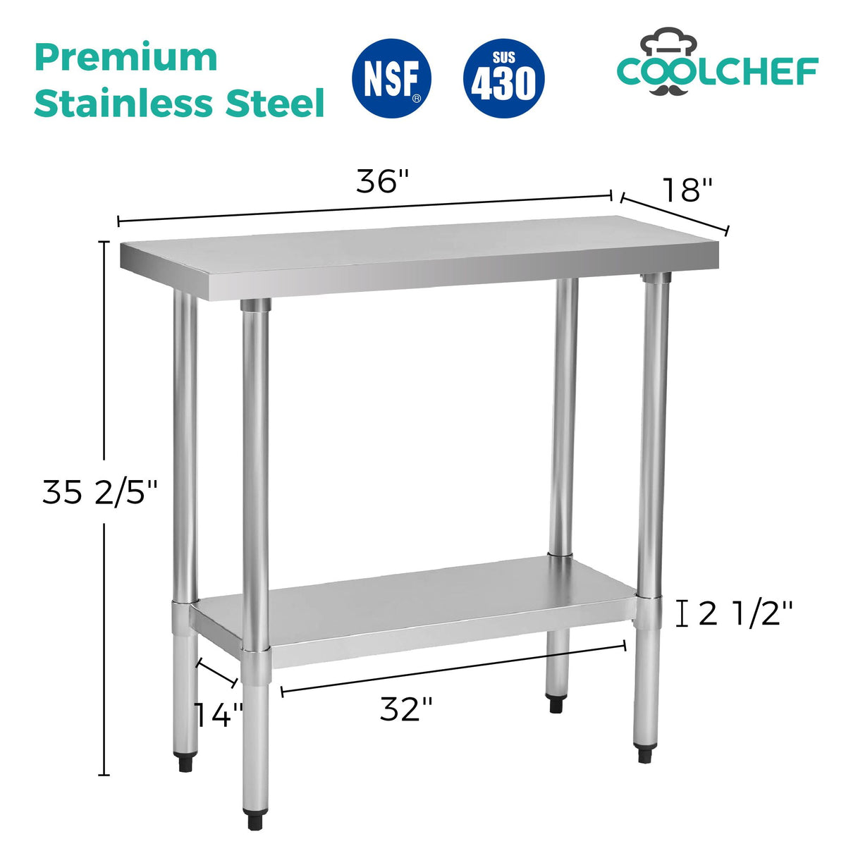 Compact Commercial Work Table with Undershelf