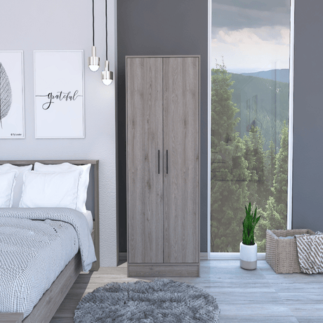 Beery Light Gray Double-Door Bedroom Armoire