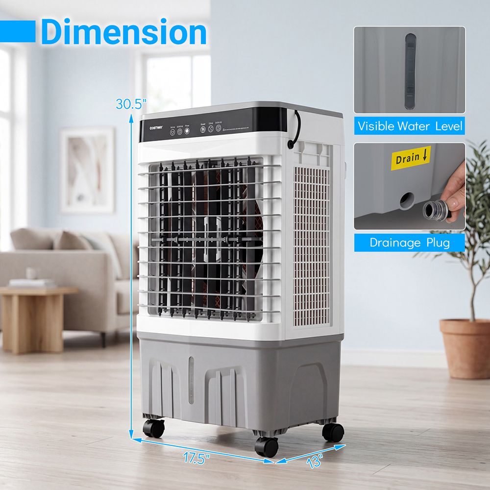 Mobile Evaporative Air Cooler with Remote and Three Operating Functions