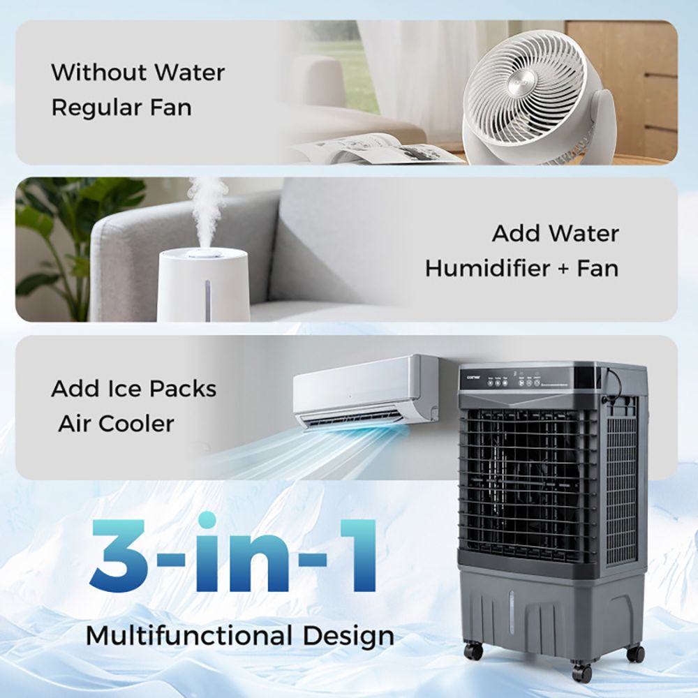 Mobile Evaporative Air Cooler with Remote and Three Operating Functions